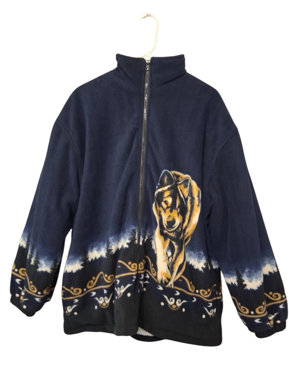 Vintage CW Classic Navy Blue Wolf Printed Fleece Sherpa XL Womens